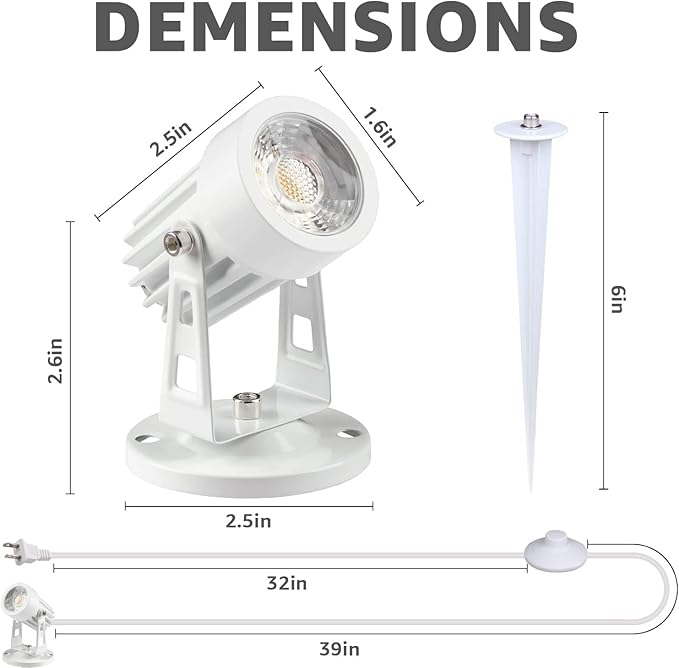 2 Pack LED Plant Spotlight Lamps - Indoor Uplighting for Plants 110V Warm White 5.9FT Cord with Foot Switch - Ideal for Home &amp Garden Decor
