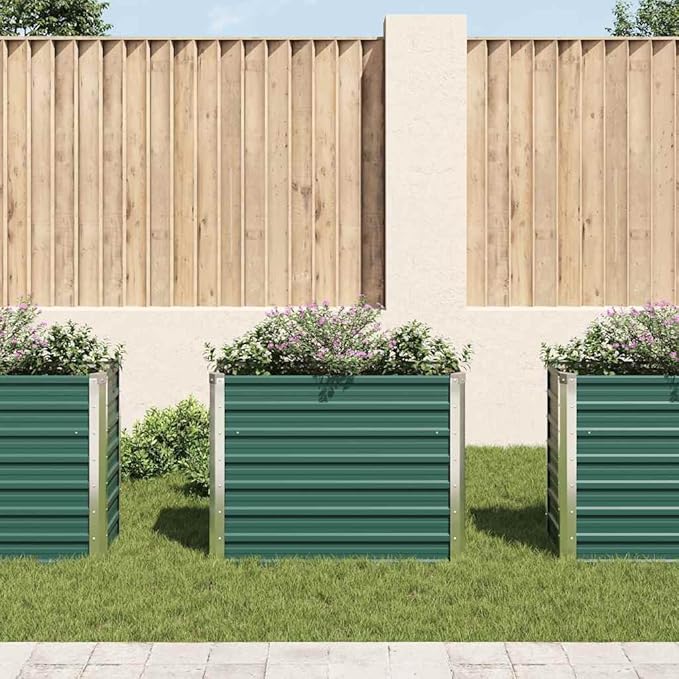 Garden Raised Bed Planter Box Outdoor Steel Planter for Growing Flowers Herbs and Vegetables Galvanized Steel 39.4x15.7x31.3 Green-378