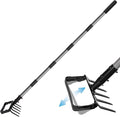 Suchtale 82 Inch Stirrup Hoe and 5-Tines Rake Action Hoe for Weeding 2 in 1 Scuffle Hoe with 37-82 Adjustable Handle Cultivator for Loosening Soil Loop Hoe for Garden Weeding and Planting