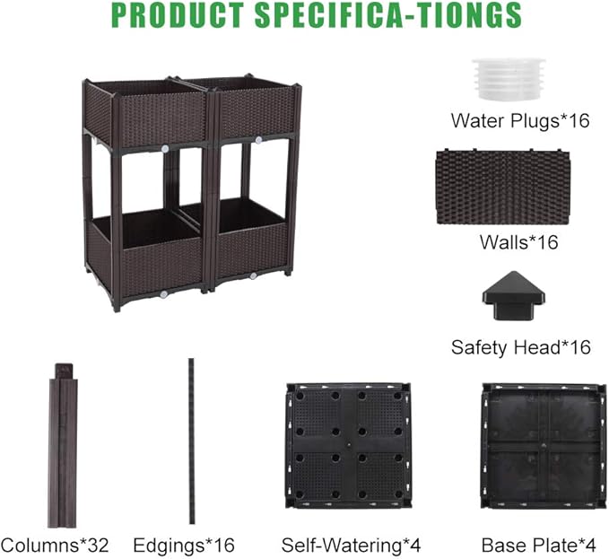 4pcs Raised Beds Garden Bed Garden Planters Outdoor Raised Planter Box Planter Raised Garden Boxes Outdoor Planting Boxes for Vegetables Flower in Backyard/Garden/Patio/Balcony Brown