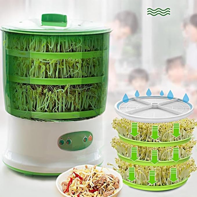 YIGECHENXIN Large Capacity Fully Automatic Bean Sprout Maker - Temperature Control Ideal for Broccoli Radish Alfalfa Sprouts Home Kitchen Essential Easy to Use