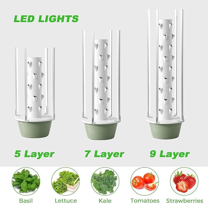 Indoor Hydroponics Growing System Smart Tower Garden with LED Grow Light 5-Layer Hydroponic Herb Garden Kit for Home Efficient Soil-Less Planting &amp Easy Setup