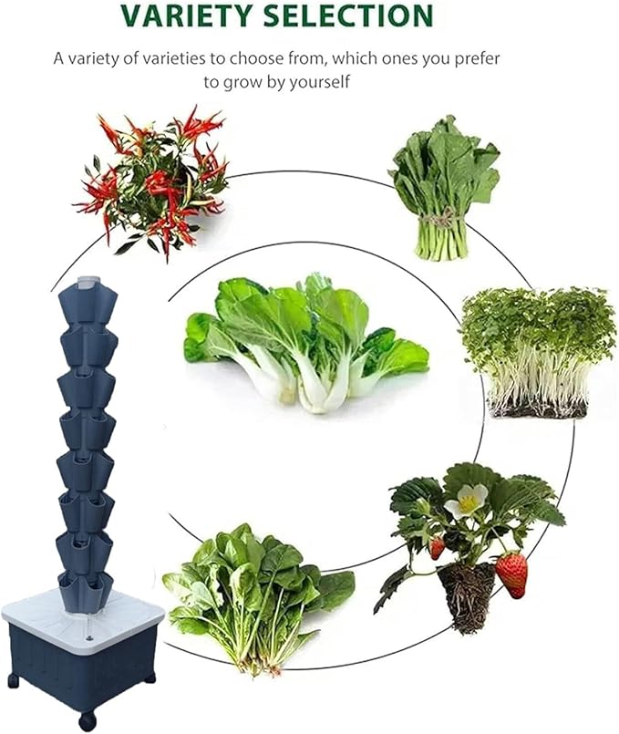 Vertical Hydroponic TowerSoilless Hydroponic Planting Columns TowerVertical Tower PlantersHydroponics Growing Towerfor Indoor/Outdoor Gray-8-layer