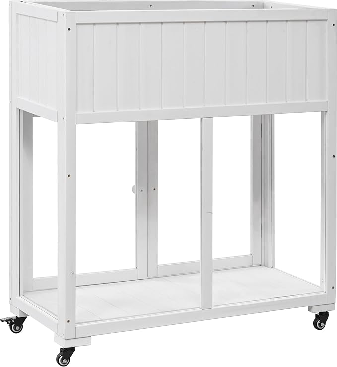 Patio 35.4''x17.7''x37.4'' Wood Cold Frame Compact 2 Doors GGreenhouse with Wheels Raised Bed with Liner for Indoor Outdoor Use White