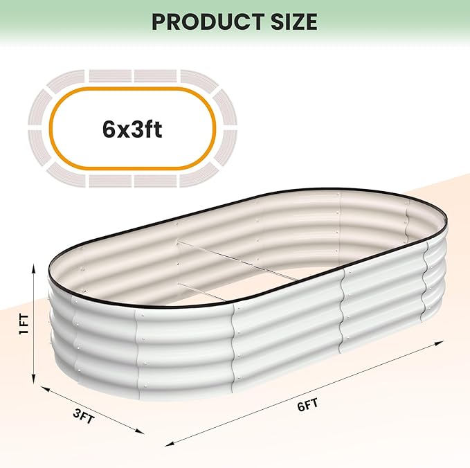 2 Pcs Oval Raised Garden Bed 6 * 3 * 1FT Galvanized Metal Planter Boxes with Open Base for Gardening Raised Bed Planter for Vegetables Flowers Beige
