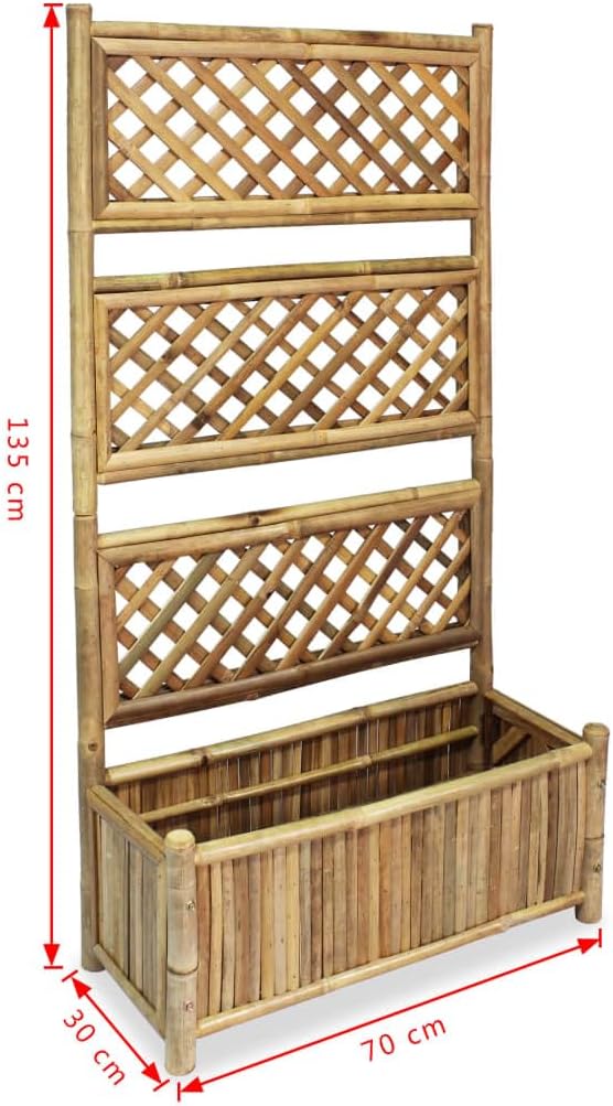 Natural Bamboo Garden Raised Bed with Trellis Outdoor Planter Trellis Box for Climbing Plants 27.6 x 11.8 x 53.1-190
