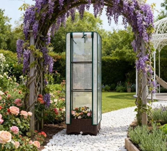 Portable Outdoor Plant BoxGarden Bed with Trelliswith CoverDrainage Holes and Zipper Door