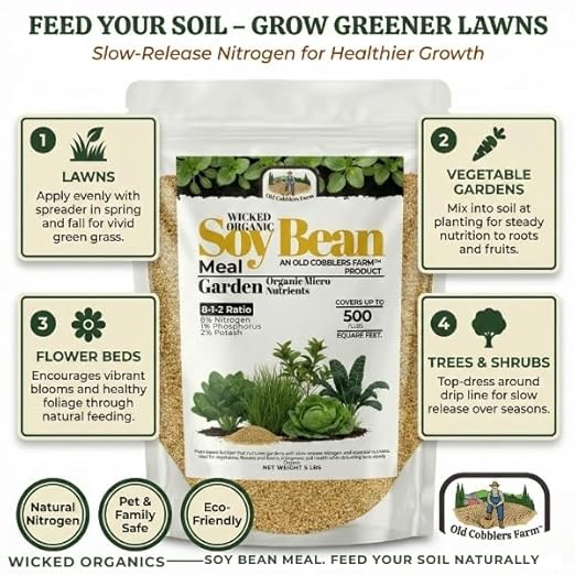 Old Cobblers Farm™ Wicked Organics Soy Bean Meal - Slow-Release Plant Nutrition for Strong Growth &amp Healthier Soil – (5 lbs | 10 lbs | 15 lbs | 20 lbs) (10lbs)