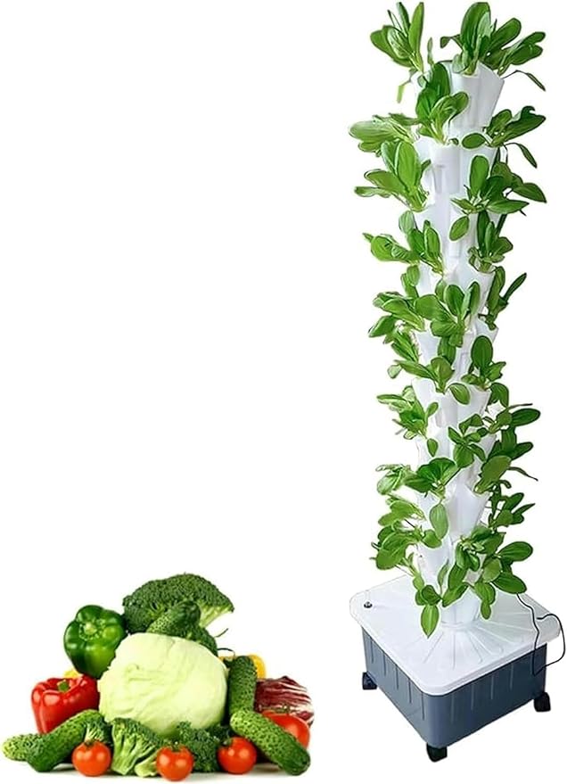 Vertical Grow Tower Hydroponics Growing for Indoor Outdoor Garden Cultivation Growing with Water Pump Nest Basket Sponge-1P