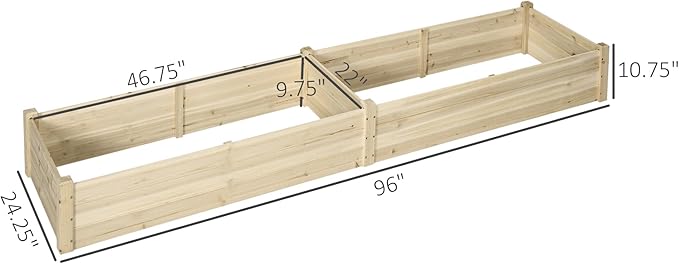 8x2ft Wooden Raised Garden Bed Kit Elevated Planter with 2 Boxes Self Draining Bottom and Liner Patio to Grow Vegetables Herbs and Flowers Natural