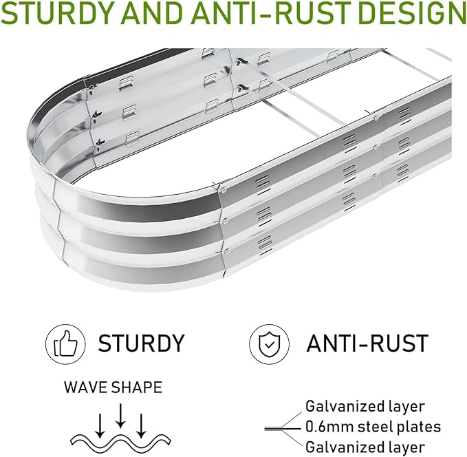GADI Raised Garden Bed Kit 3Pack Galvanized Metal Planter Boxs Designed for Easy DIY and Cleaning Not Twist Or Rot (Silver)