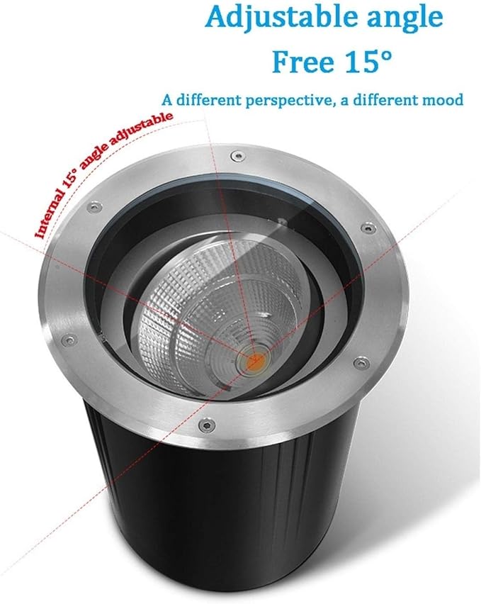COB LED Recessed Floor Spotlight Adjustable Angle IP67 Waterproof In-Ground Light for Palm Trees Stone Walls and Building Facades (12V Warm White 20W)