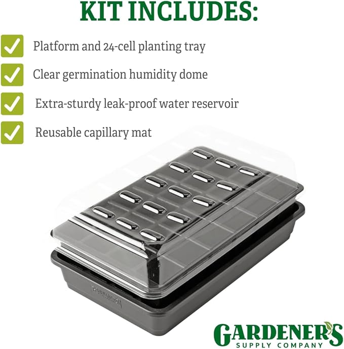 Gardener's Supply Company GrowEase Self Watering Seed Starting Kit | 24- Cell Holds 3 Quarts of Soil | Capillary Mat Cover and Water Reservoir Included 100% Recycled Plastic