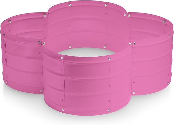 Plant &amp Plot Galvanized Raised Garden Beds Outdoor // 3×3×1 ft Planter Raised Beds for Gardening Vegetables Flowers // Large Metal Garden Box (Pink) // Patented Tool-Free Design