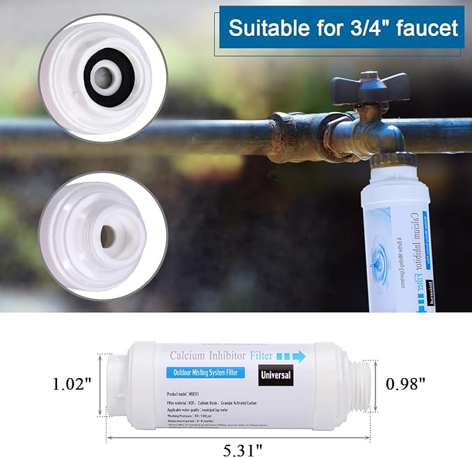 Mornajina Automatic Drip Irrigation Kits Garden Irrigation System Includes Calcium Inhibitor Filter &amp 66FT 5/16 inch Irrigation Tubing Hose &amp 20Pcs 360° Bending Dropper Atomizing Mist Nozzles