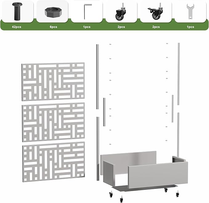 Casaphoria Metal Raised Garden Bed with Trellis and Wheels 72x35x16 Planter Box for Climbing Plants Vegetables &amp Vines Features Drainage Holes and Privacy Screen (Grey-Helen)