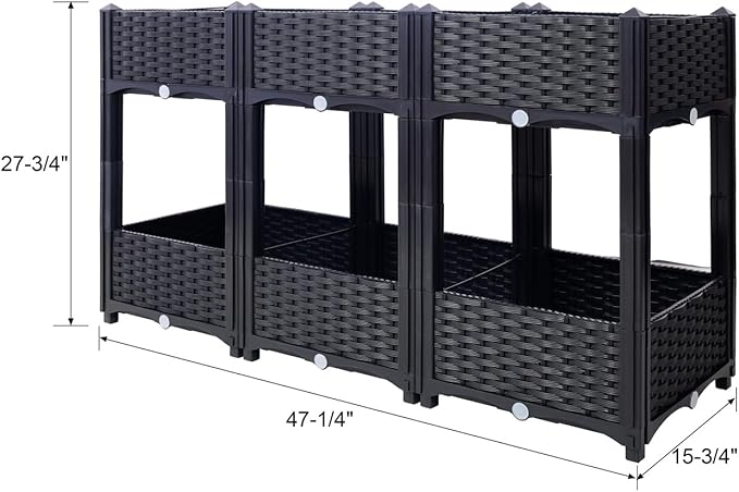 ZeHuoGe Planter Raised Beds Elevated Planter Garden Box with Drainage Plug Raised Garden Beds for Vegetable/Flower/Herb Outdoor Standing Beds Gardening (Black 47.2 Inch)