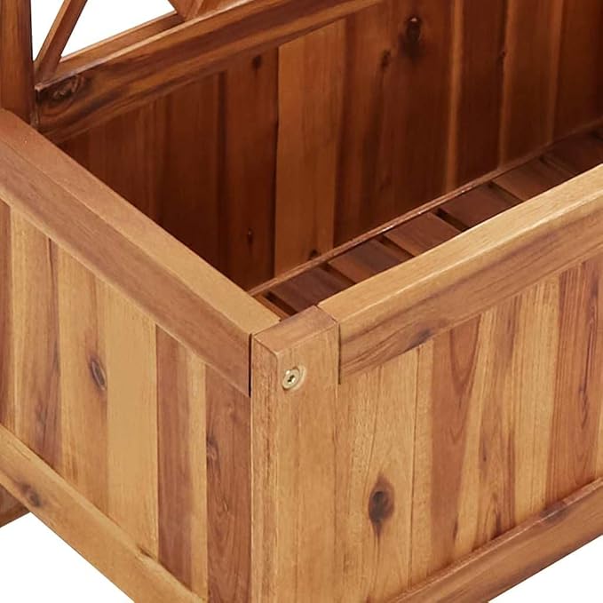 YAFF Solid Acacia Wood Garden Planter with Trellis Medium Size Rectangular Box for Climbing Plants UV Resistant Ideal for Balcony Patio and Indoor/Outdoor Gardens