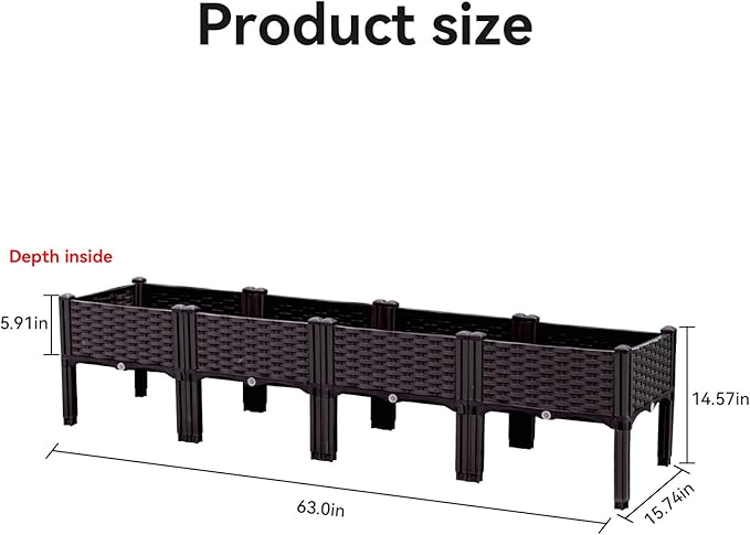 Raised Garden Bed with Legs Large Planter Box Raised Garden Beds Outdoor Rectangular Elevated Planter Box for Gardening Vegetables Flowers Fruits and Plants (63”*15.7”*14.5”)