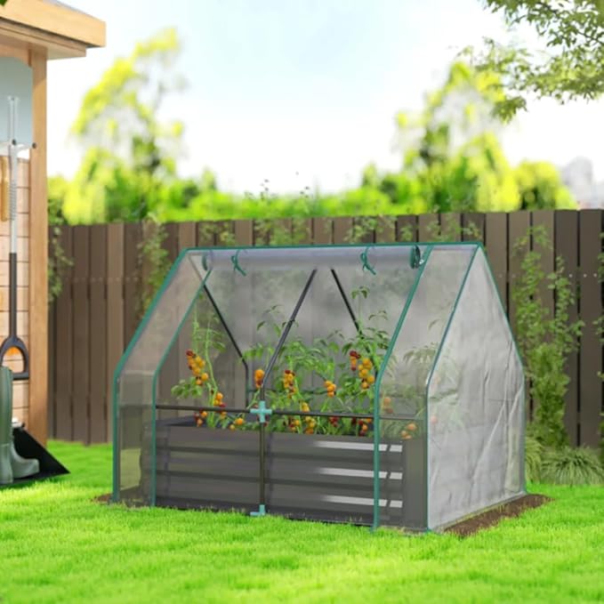 4.2x3.1x3FT Metal Raised Garden Bed with Greenhouse Cover Outdoor Galvanized Planter Raised Beds for Gardening for Vegetables Flowers and Fruit