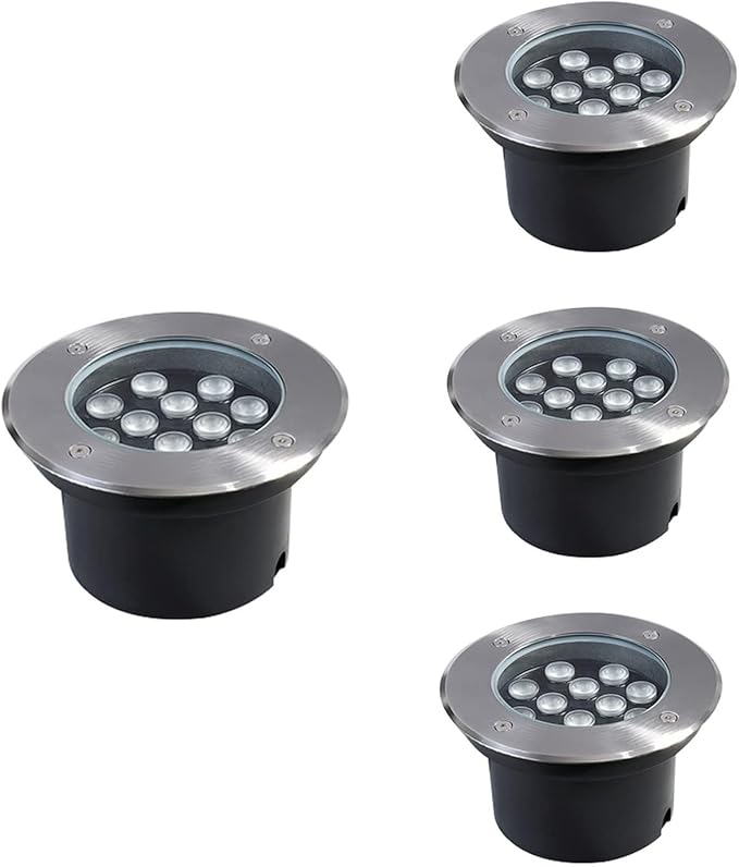 4 Pack Recessed Underground Light - Round Landscape Lamp Outdoor Led Spotlight IP65 Waterproof Recessed Led Lawn Light for Home Driveway Stair Step Trial Patio AC85-265V (6W Blanc) (12W Yellow)
