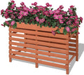 Brown Solid Chinese Fir Wood Planter Rectangular Medium Raised Garden Bed for Outdoor Plants Varnished Finish 39.4 x 39.4 x 28.0 in