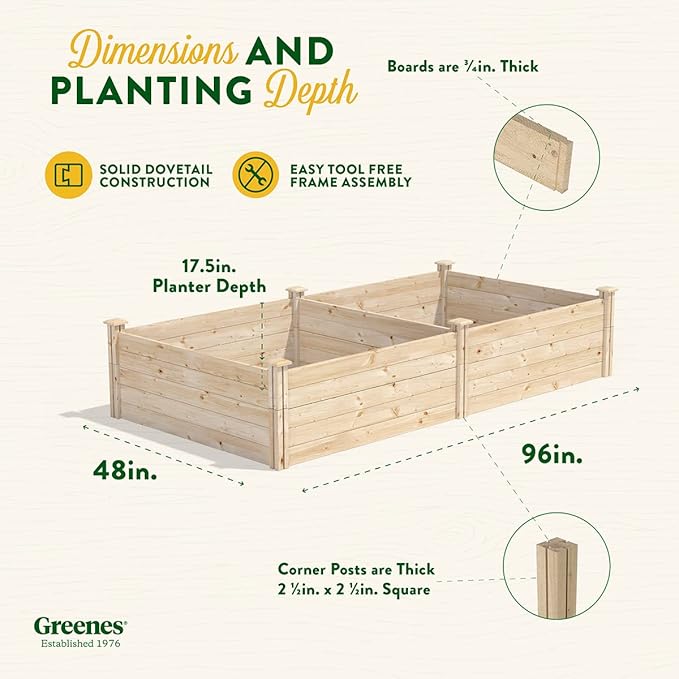 Greenes Fence Original Pine Raised Garden Bed 4' x 8' x 17.5 - Made in USA with American Pine