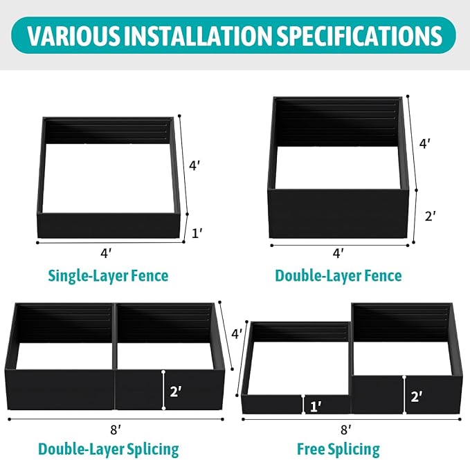 FONTOI 4x4x2ft Raised Garden Beds Outdoor Divisible Elevated Planter Boxes Outdoor for Planting Plants Vegetables Flowers 48x48x24 Planter Raised Beds for Gardening with Easy Assembly Square Black