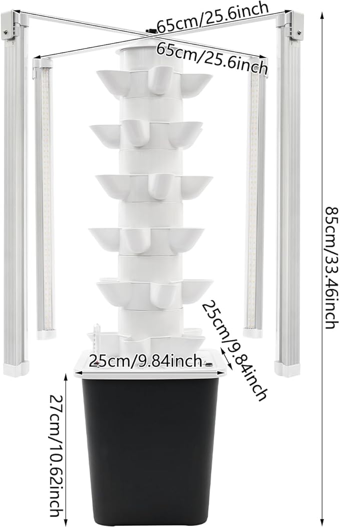 Garden Hydroponic Growing System Vertical Tower 30 Pods 6 Tier Gardening System with 4 LED Grow Lights Self-Watering 2.64Gal Indoor Vertical Garden Planter for Herbs Vegetables (White+Black)