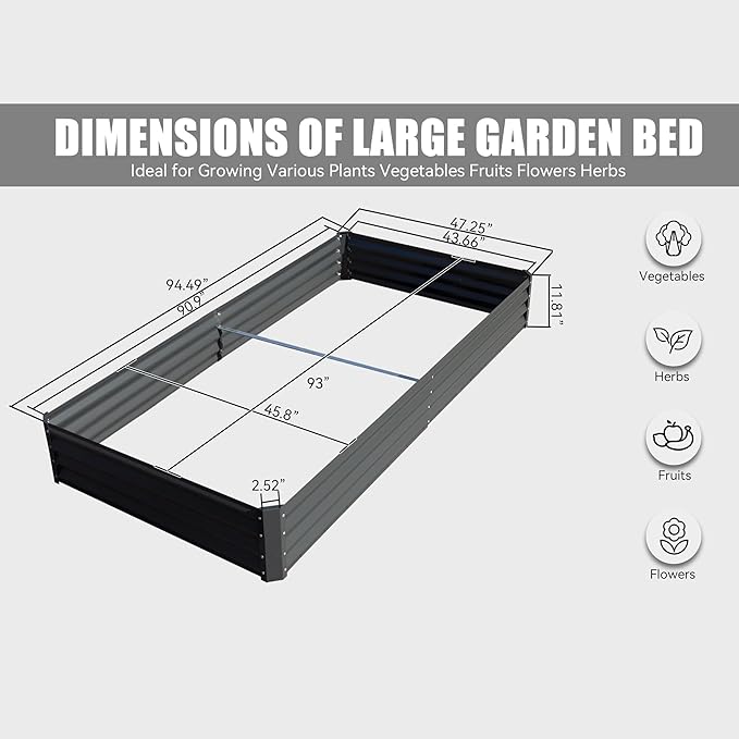 Outdoor Garden Bed Galvanized Raised Planter Garden Boxes Large Metal Planter Box for Gardening Vegetables Fruits Flowers (8x4x1FT)
