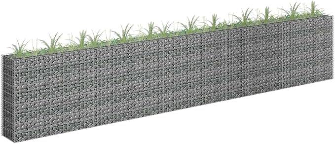 Gabion Raised Bed Silver Galvanized Steel 177.2 x 11.8 x 35.4 in Rectangular Outdoor Planter Box for Gardening Durable Garden Bed