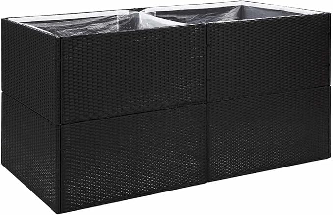 Large Rectangular Garden Planter Black PE Rattan Powder-Coated Galvanized Steel 61.8x61.8x31.5 in Outdoor Raised Garden Bed for Patio Terrace