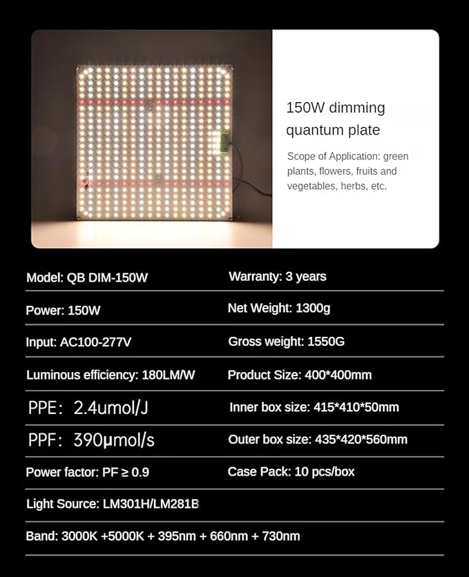LED Grow Light Panel Lamp for Indoor Plants Full Spectrum with White Blue Red UV IR LEDs for 3x3ft Coverage Grow Tent Greenhouse Veg and Bloom Seedlings Hydroponics85W