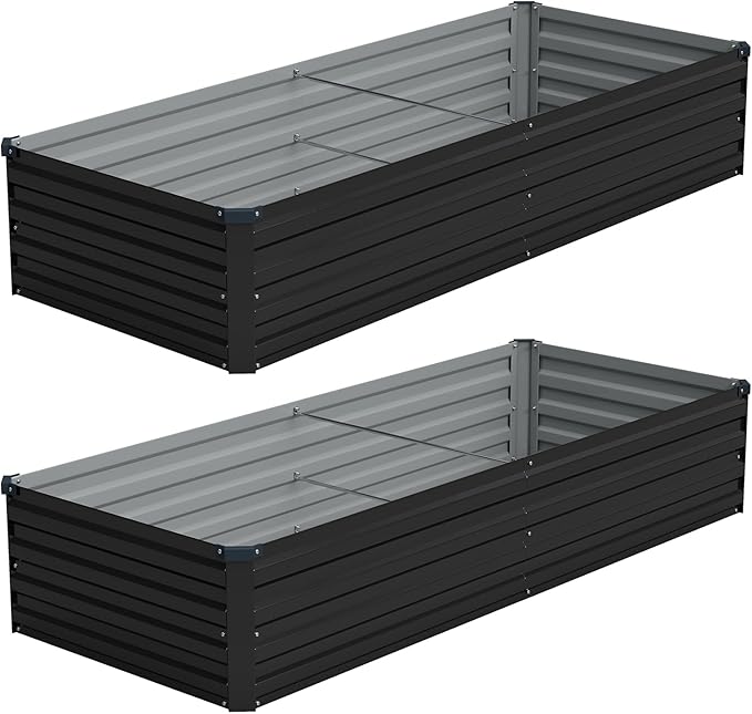 Vengarus 8x2x1FT (2 Pack) Galvanized Raised Garden Bed Kit Outdoor Metal Planter Box for Vegetables Rectangular Steel Container Easy Assembly (Black)