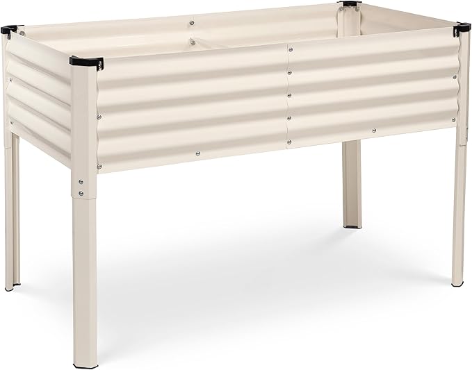 Galvanized Raised Garden Beds Outdoor with Legs // 48×24×31in Elevated Planter Box for Vegetables Flowers (White) // Large Metal Garden Bed for Backyard Patio Gardening