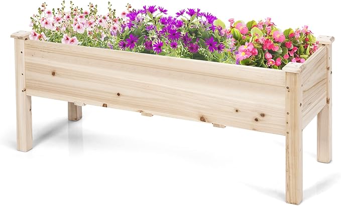 S AFSTAR Raised Garden Bed with Legs 47.5”x 17” x 20” Wood Elevated Planter Box with 5 Drainage Holes &amp Quick Assembly Rise Garden Bed Container for Backyard Patio Balcony Natural Color