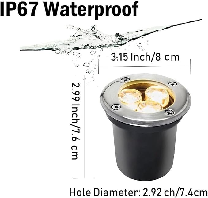 3 Pack Led Beam Light - LED Landscape Light - Outdoor Spotlights 3W In-ground Lights IP67 Waterproof Outdoor Recessed Spot Light For Deck Step Pathway Garden Driveway Lighting(Warm LightDC-12V