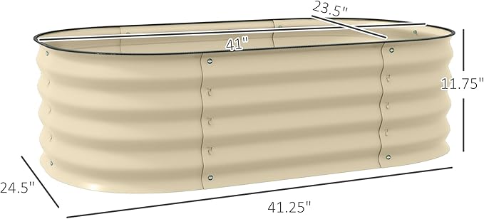 3.4' x 2' x 1' Galvanized Raised Garden Bed Kit Outdoor Metal Elevated Planter Box with Safety Edging Easy DIY Stock Tank for Growing Flowers Herbs Vegetables Cream