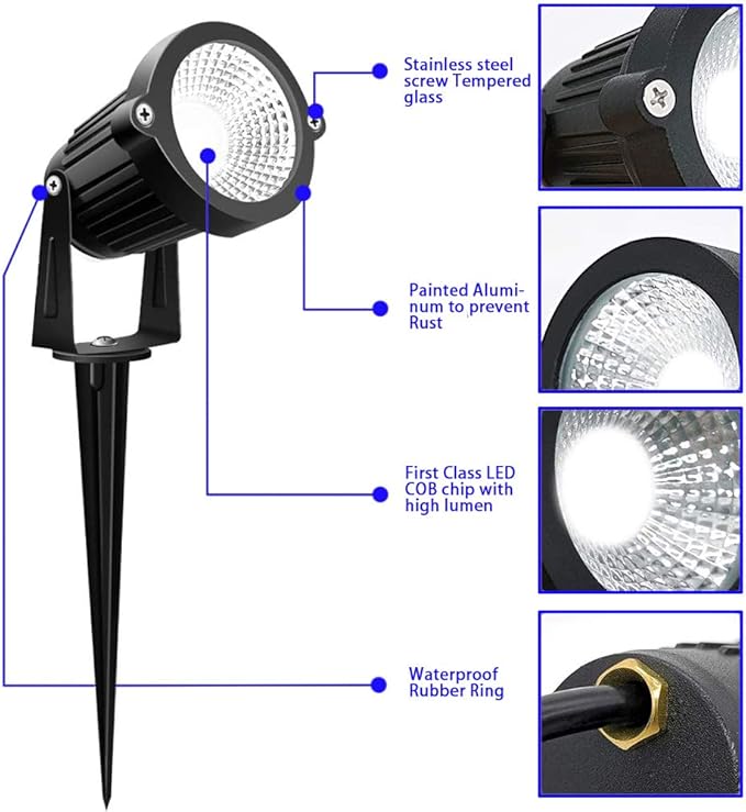 Pack of 2 Outdoor LED Landscape Lights Waterproof Spotlight with Spike Stand and Plug for Driveway Outdoor Lawn Lighting Flood Garden Yard (6W Plug RGB)