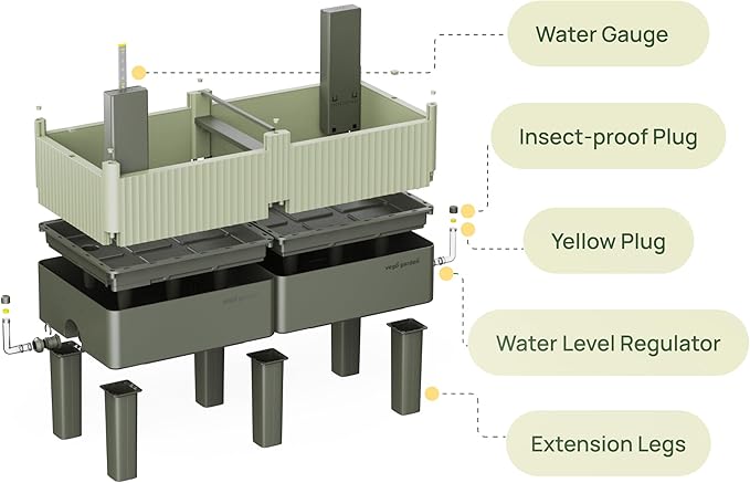 Vego garden EZCube Self Watering Planter Box with Legs 29 Elevated Raised Garden Bed with Water Gauge for Patio Backyard 21 x 48 Fog Gray