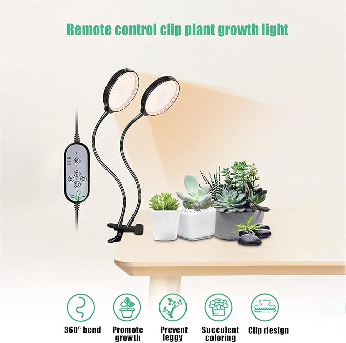 1-4 Heads LED Grow Light Full Spectrum Clip Plant Growing Lamp 5-Segment Dimming Mode 3 Fill Light Conversion Modes 4/8/12H Timer Idea for Small Plant Light (Size : 2pcs) ()