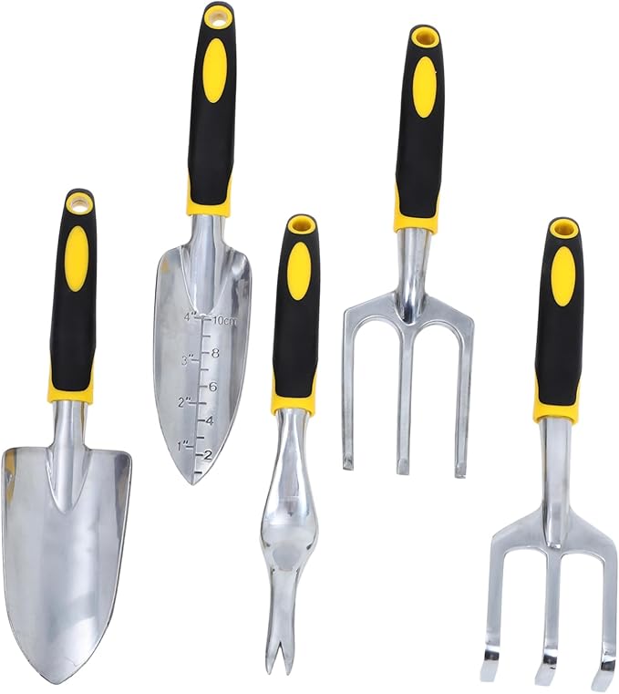 Happyyami 1set Garden Tool Set Heavy Duty Gardening Hand Tools Including Hand Shovel Tilling Rake and Spading Fork for Indoor and Outdoor Gardening Tasks