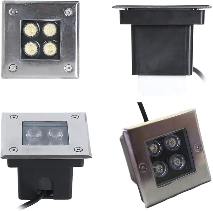 2PCS 4W Waterproof LED Landscape Lights Square Recessed Spotlights for Outdoor Garden Pathway Lighting IP67 Rated Red Color Perfect for Terraces and Patios