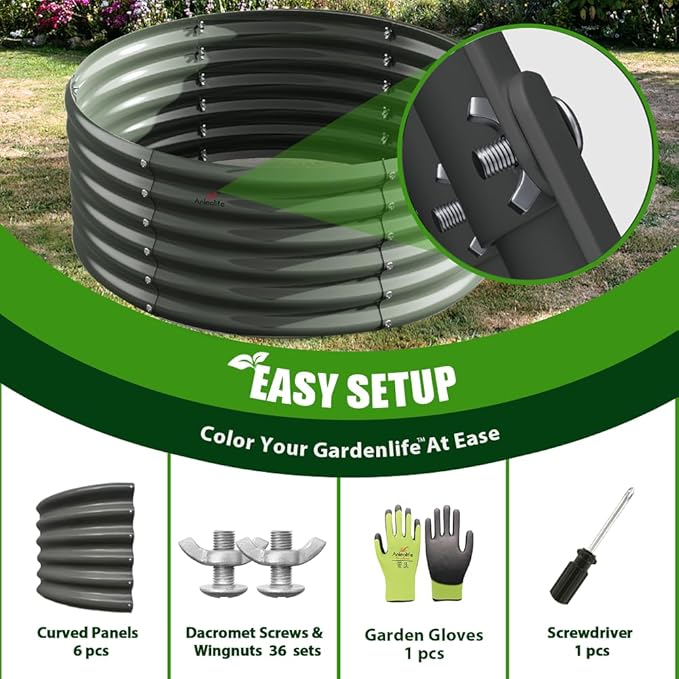 A ANLEOLIFE 6-Packs 4ft x 18” Tall Round Galvanized Raised Garden Beds Outdoor for Planting Vegetables Flowers Herb Quartz Grey