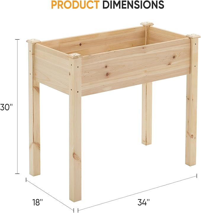 NEWBULIG Raised Garden Bed with Legs 34x18x30inElevated Wood Planter Box Stand for Outdoors Garden Balcony Courtyard Natural Wood 400 Pound Capacity for Planting Herbs Flowers Vegetables