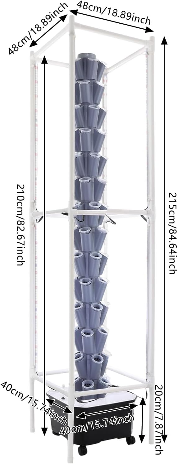 Hydroponics Growing System Kit70 Pods Vertical Indoor Garden with LED Grow Light Indoor Herb Garden with Wheels Plant Germination Kit for Vegetable Fruit (Grey 70 Holes)