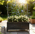 Galvanized Steel Raised Garden Bed with Trellis Support for Climbing Plants – Durable Outdoor Planter Box for Vegetables and Flowers (Black + Steel)