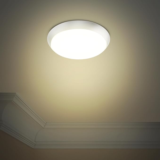 Feit Electric 9 Adjustable White LED Ceiling Light Dimmable Flush Mount Fixture Brushed Nickel Finish Selectable Color Temperature 900 Lumens 50000-Hour Lifespan FM9/5CCT/NK