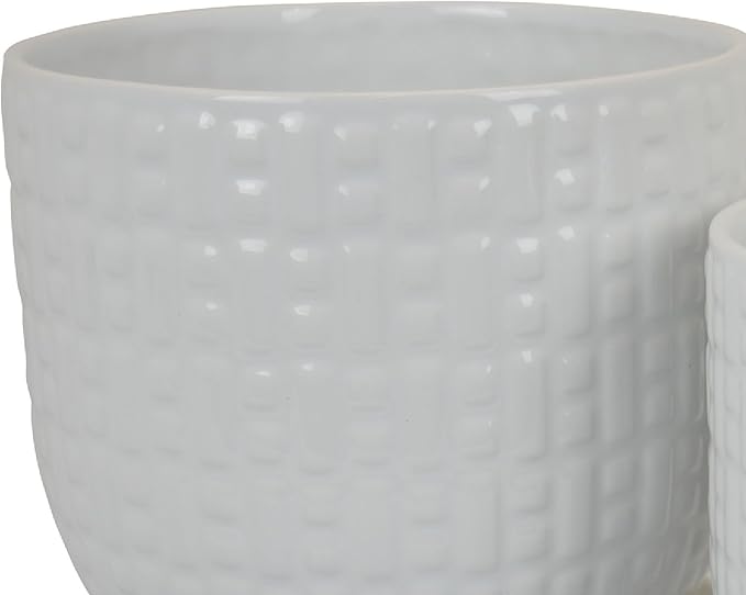 10 8 Inch Indoor Planter Set of 2 White Dot and Dash Pattern