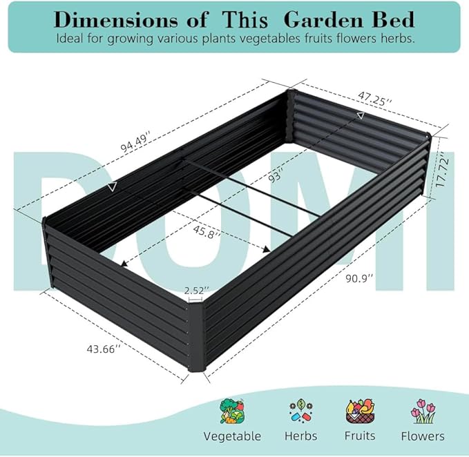Heavy-Duty Galvanized Steel Raised Garden Bed for Outdoor Vegetable Fruit and Flower Planting – Rust-Resistant Metal Planter Box (Dark Gray - 8x4x1.5 ft)